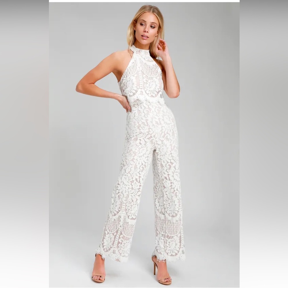 Lulus lace white jumpsuit. Super comfortable. Worn once.